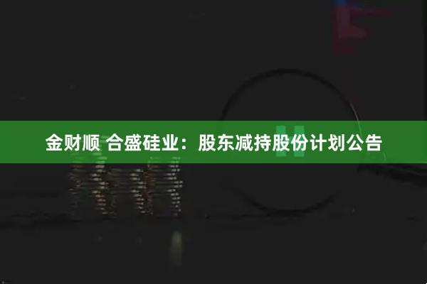 金财顺 合盛硅业：股东减持股份计划公告