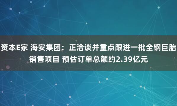 资本E家 海安集团：正洽谈并重点跟进一批全钢巨胎销售项目 预估订单总额约2.39亿元